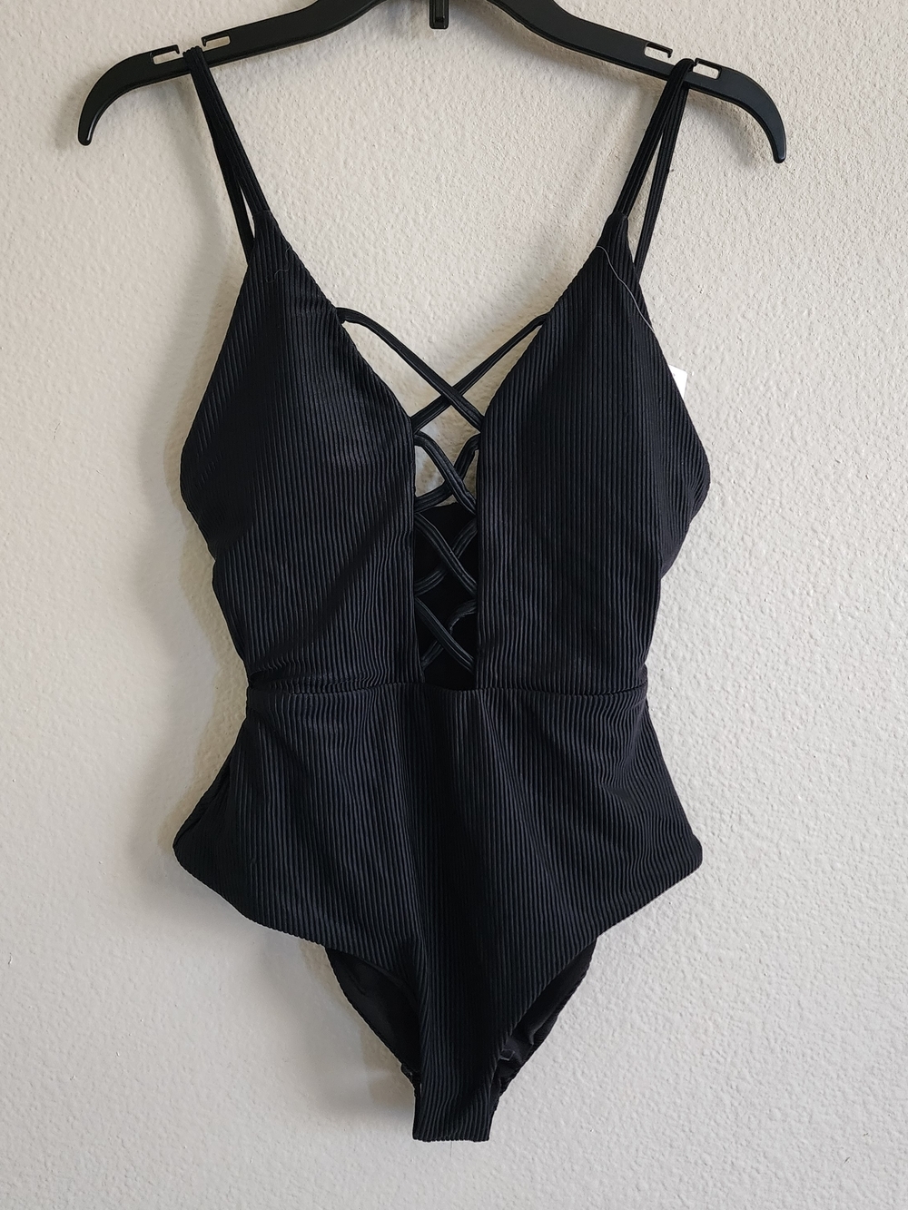Dippin Daisys Bliss Black Ribbed Criss-Cross One Piece Swimsuit NWT Small